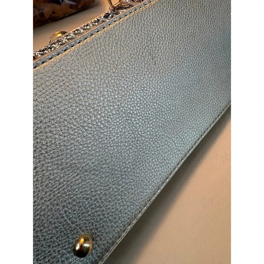 Unbranded Women Handbag Gold Faux Leather Rhinestone Crystal Clasp Large Satchel